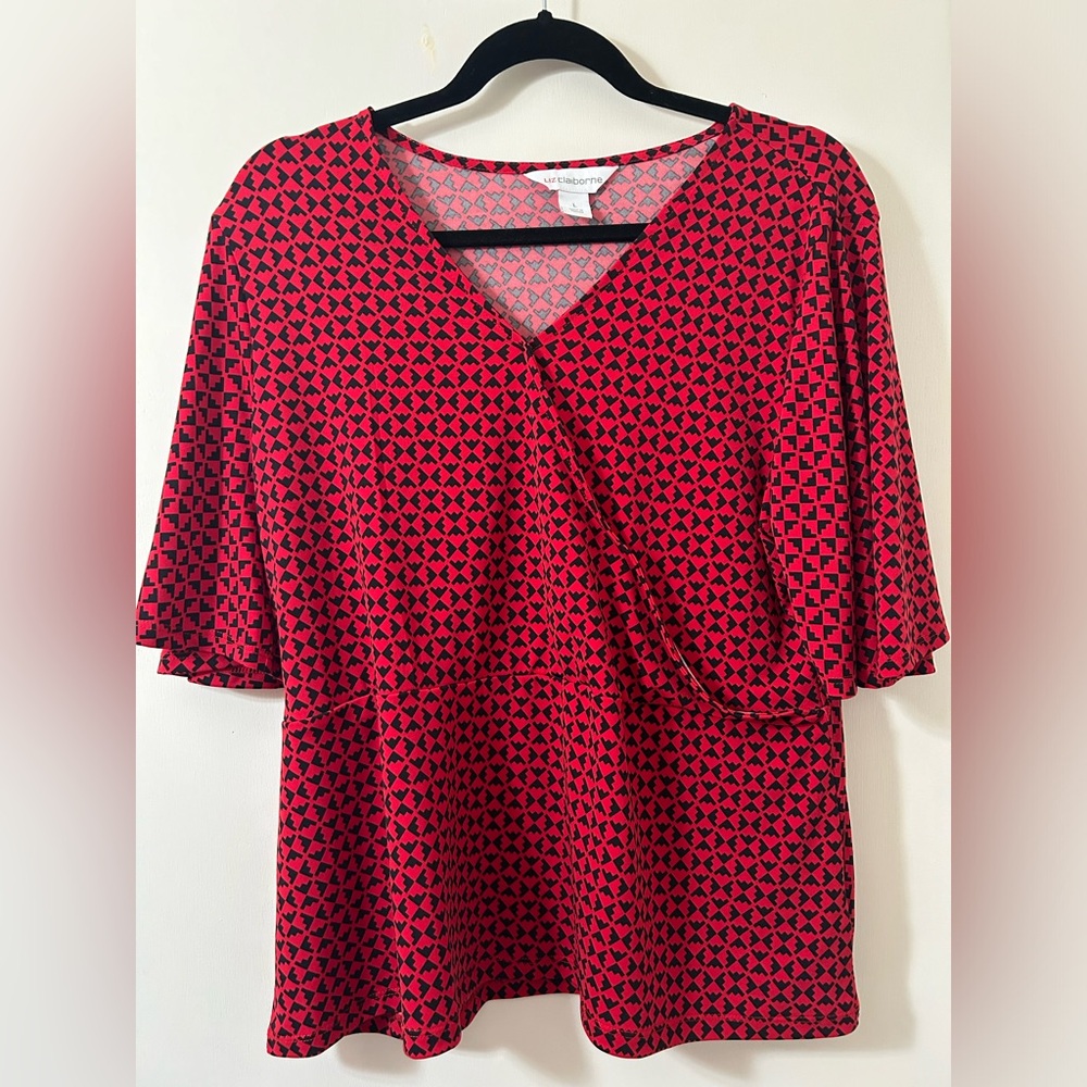 Liz Claiborne Red and Black Patterned Blouse size Large